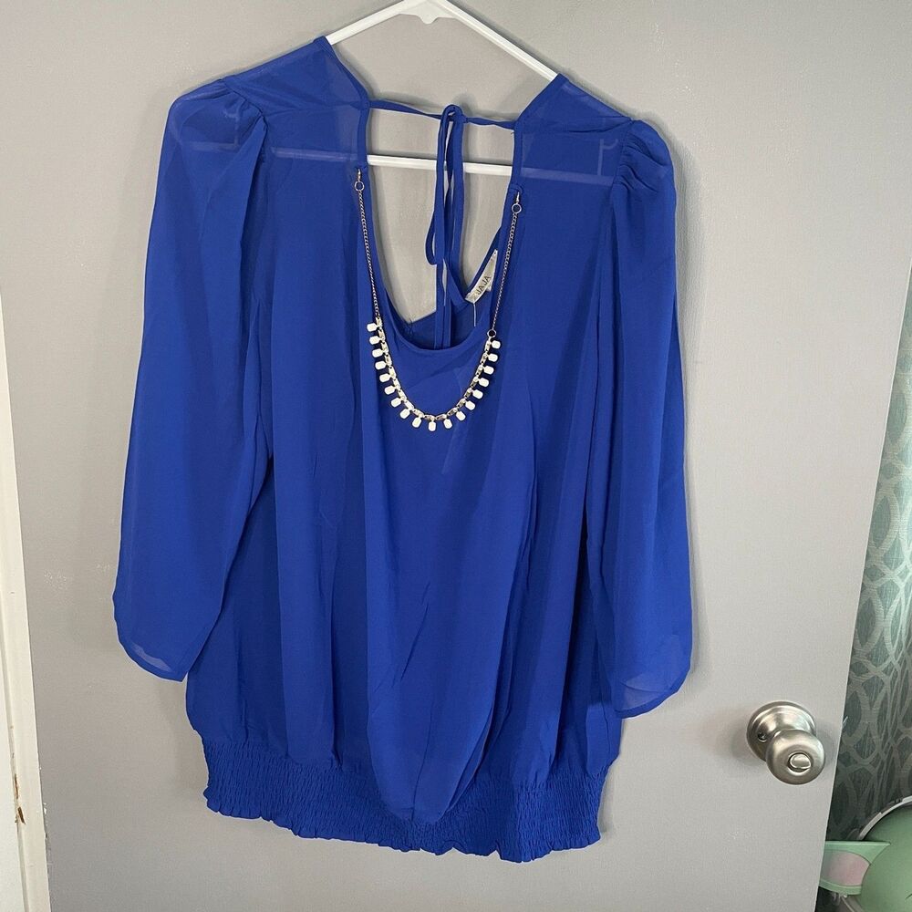 Jaja and Co Womens 2XL 3/4 Sleeve Blue Top Blouse with Gold Chain NWT